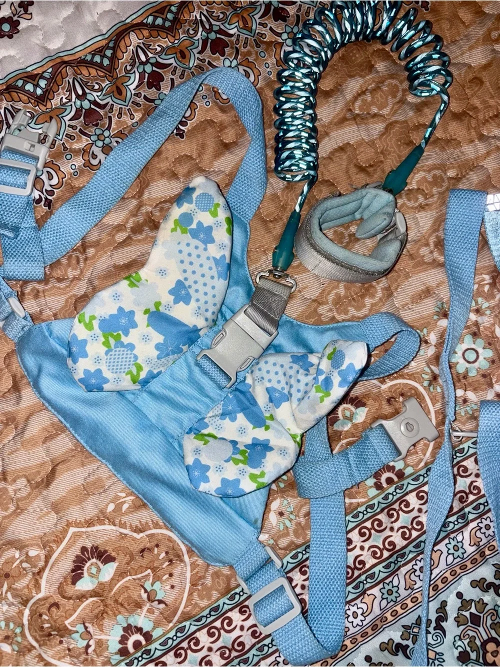 Light Blue Floral Baby Harness with Leash